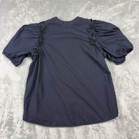 Sundays Black Ruffle Puff Sleeve Button Up Blouse Top Women's Size S Coquette - Picture 2 of 5